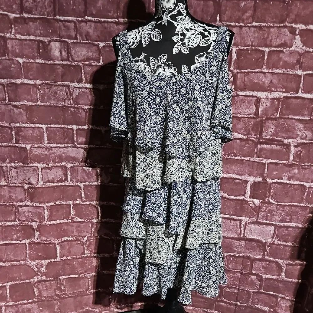 Signature by Robbie Bee Black and White Ruffled Tiered Sundress
